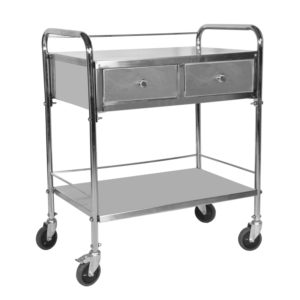 Medicine Trolley Stainless Steel, Medical Trolley with Two Drawers